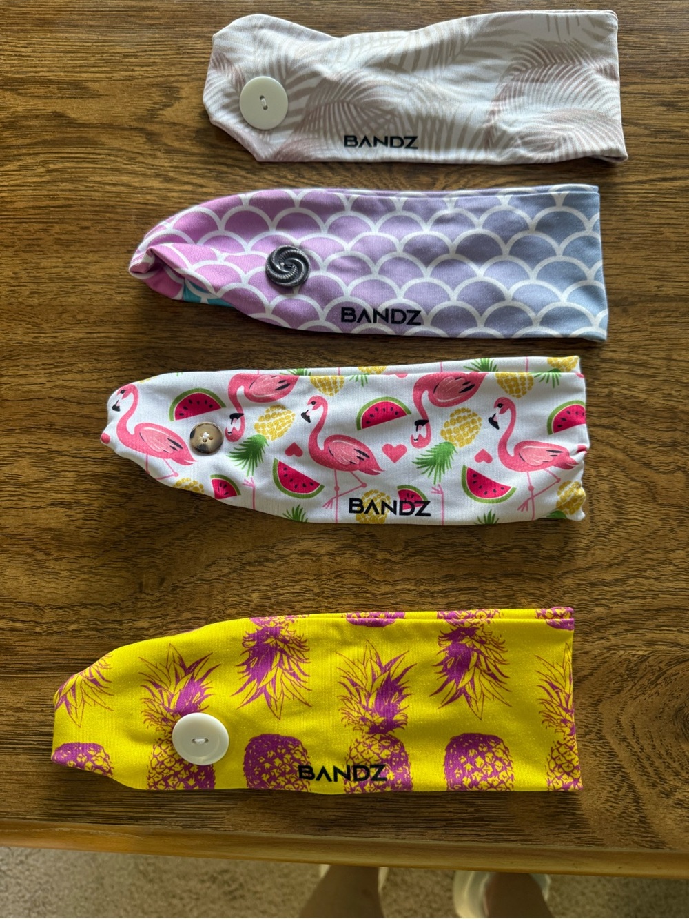 BANDZ Women's Button Headband Set - White, Purple, Pink & Yellow Prints